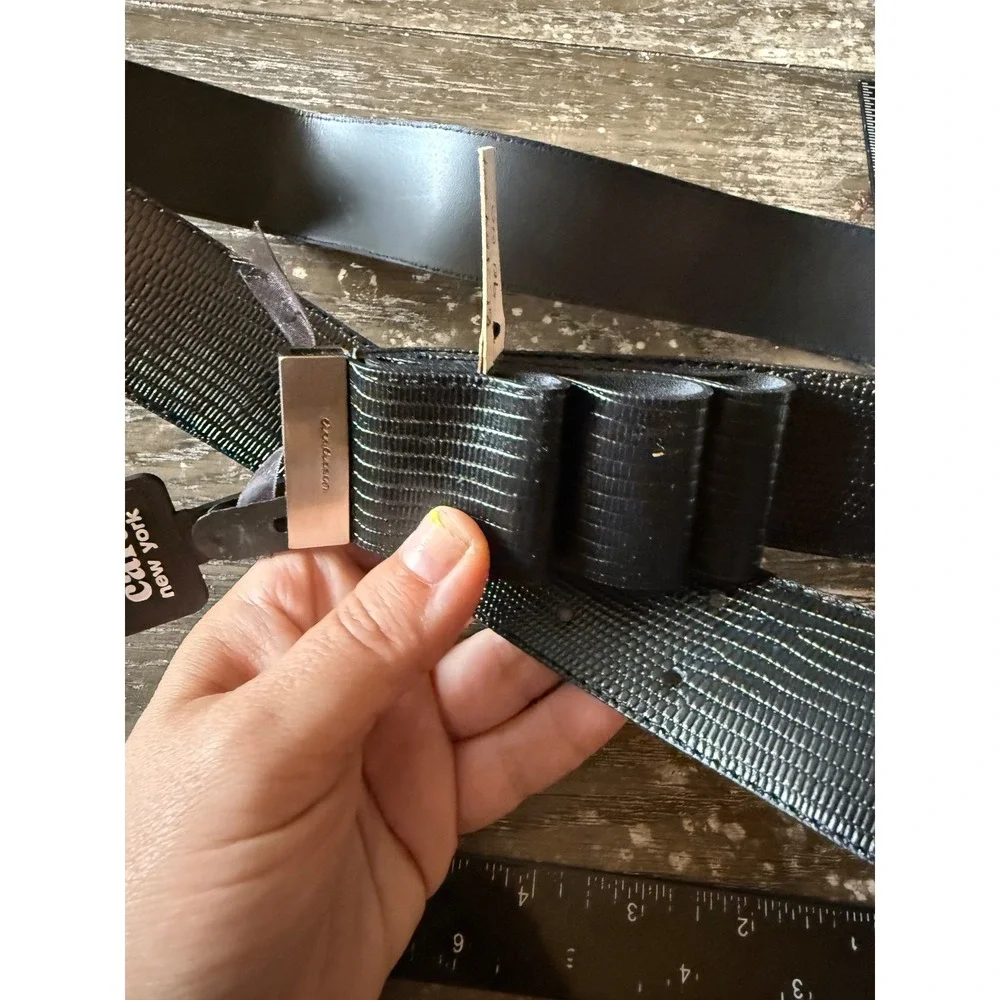 Cara New York Black Lizard Embossed Bow Belt Silver Hardware Liebeskind NEW